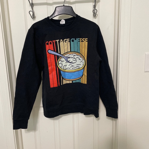 Unbranded Other - Cottage Cheese Retro Graphic‎ Crewneck Sweatshirt Black Small Pullover Humor